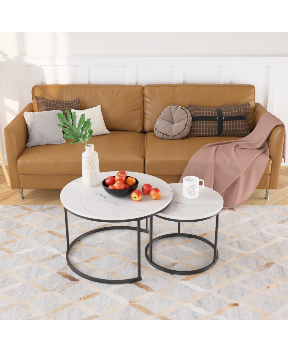 sumyeg Industrial Nesting Coffee Table Set of 2 with Wood Finish and Metal Frame