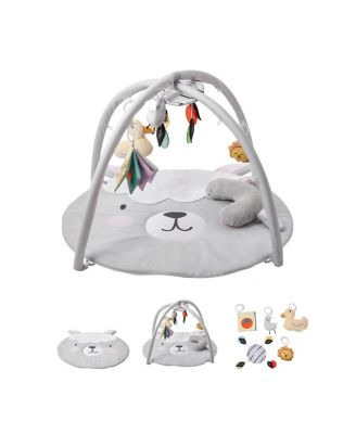 Baby Play Gym Mat with 6 Sensory Toys, Tummy Time Activity Mat 39.1" x 33.7