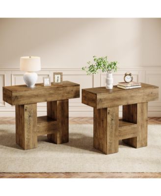 Farmhouse Narrow End Table with 2-Tier Storage Shelf and Heavy-Duty Base – Sofa Side Table for Living Room