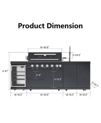 43" 6-Burner Gas Grill Outdoor Kitchen with Wine Cooler, Rotisserie & Granite
