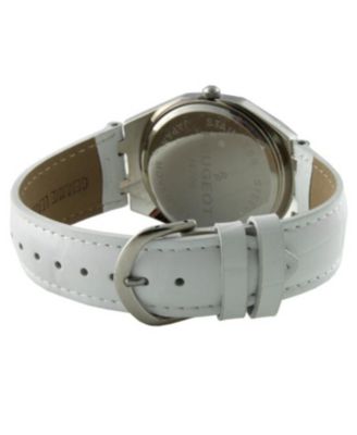 Women's 37mm White Watch with Crystal Bezel Leather Band