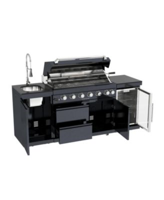6-Burner Outdoor Kitchen Island Grill Set with Refrigerator, Sink & Granite Tops