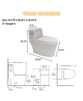 Powerful Tornado Flush One-Piece Small Compact Bathroom Fixture Elongated Comfortable Height,Glazed Surface