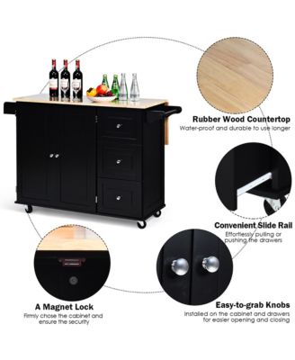 Drop-Leaf Kitchen Island Trolley Cart Wood Storage Cabinet w/ Spice Rack