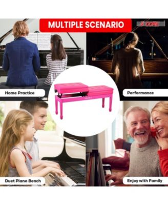 Duet Piano Bench 3.5 Inch Padded Cushioned Stool Wooden Heavy Duty Musician Chair w Storage