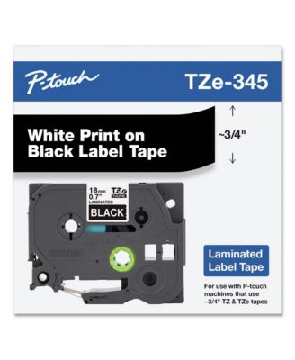 TZE345 0.7 in. x 26.2 ft. TZe Standard Adhesive Laminated Labeling Tape - White on Black