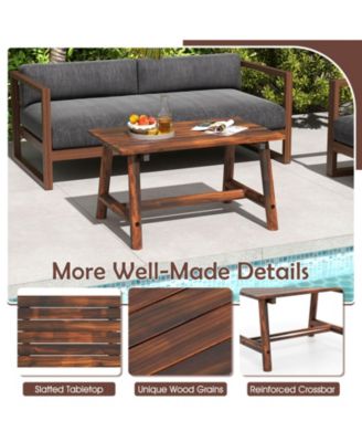 Outdoor Coffee Table with Slatted Rectangle Top, Garden Side Table