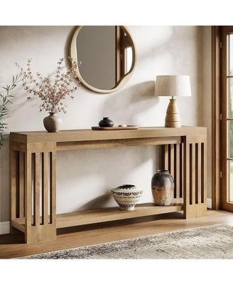 2-Tier Extra Long Entryway Table, 70.9-Inch Farmhouse Console Table with Vertical Stripe Legs