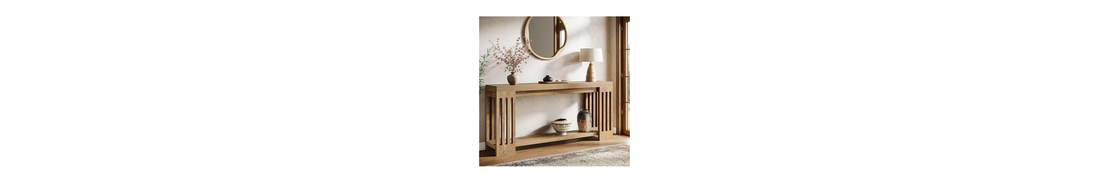 Tribesigns 2-Tier Extra Long Entryway Table, 70.9-Inch Farmhouse Console Table with Vertical Stripe Legs