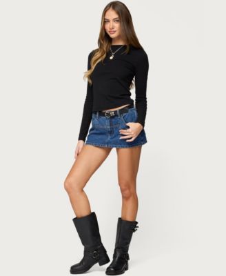 Women's Stitched Up Denim Mini Skort
