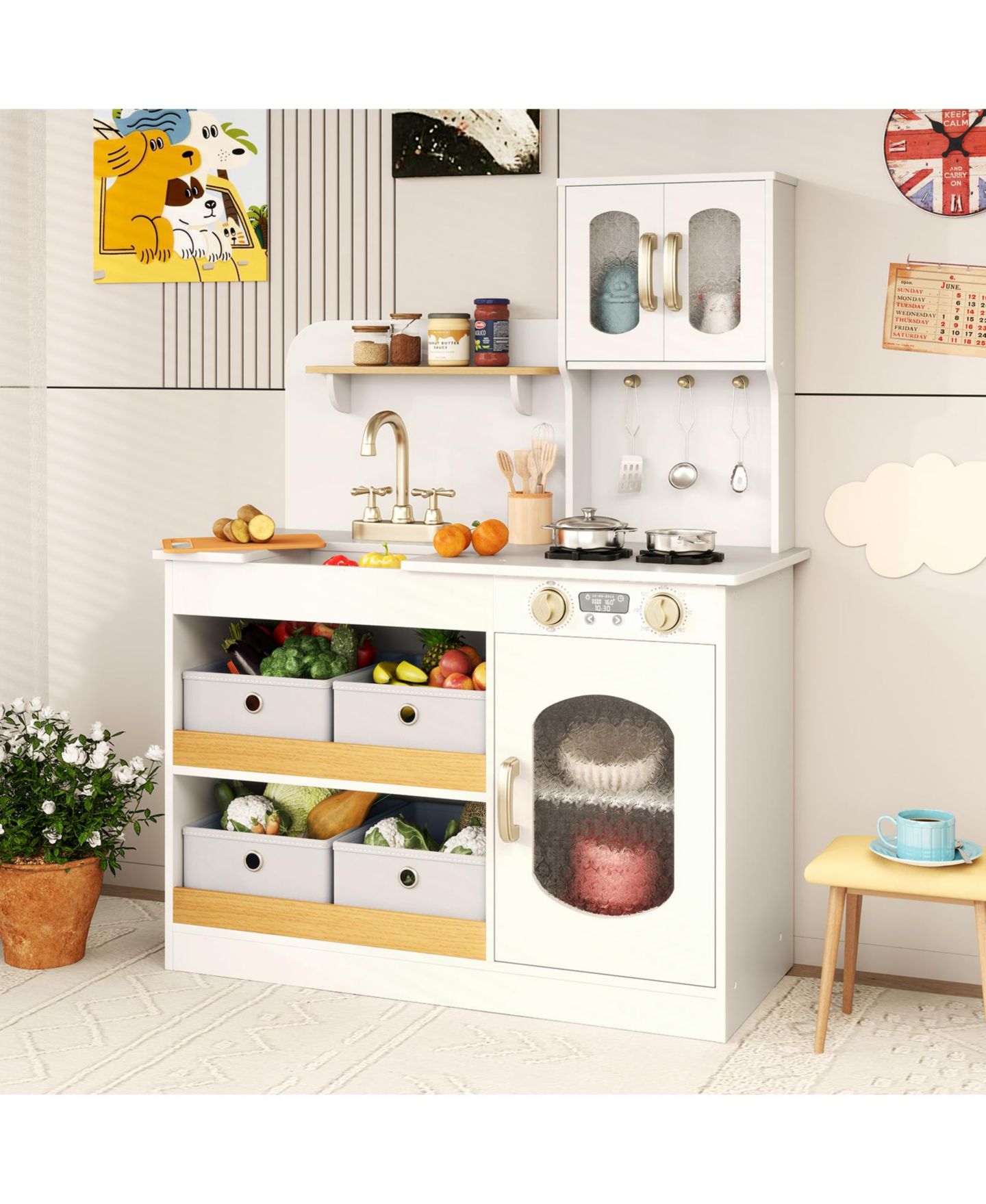 Детский игровой набор HONGGE Wooden Cuttable-Vegetables Kitchen Playset, Ages 3+, цвет: Белый — фото 10