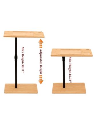 Adjustable Bamboo C-Shaped Couch Tray Table with 2-Tier Rectangle Design