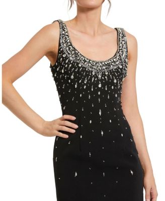 Women's Beaded Crepe Scoop Neck Sleeveless Midi Dress
