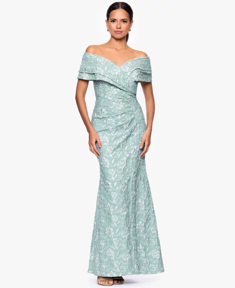 Petite Off-The-Shoulder Long Sheath Dress - Sage