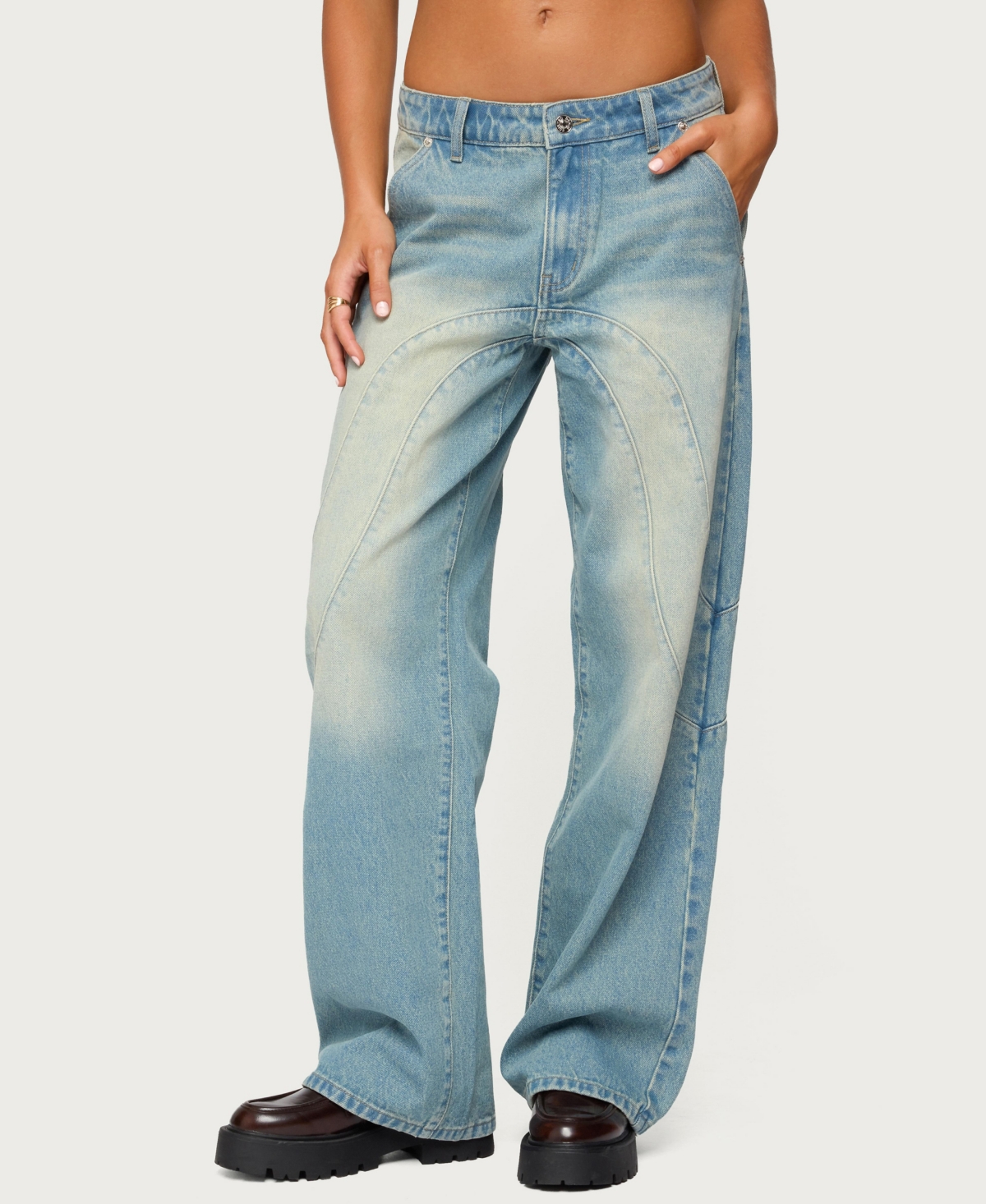 Edikted Women's Kiria Stitched Low Rise Baggy Jeans