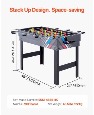 4-in-1 Combo Game Table, 48" Air Hockey, Pool, Foosball and Ping Pong Multi-Game Table for Family Game Rooms