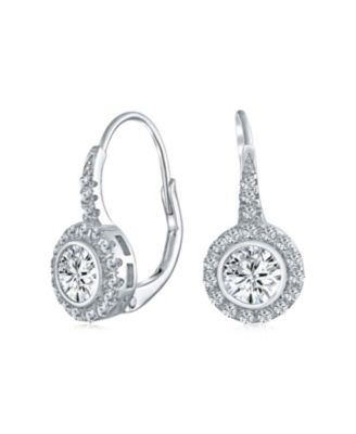 Rose Flower Cubic Zirconia CZ Adjustable Bolo Bracelet and Rosette Halo Drop Earrings Lever Back Jewelry Set