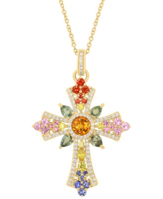 Multi-Sapphire (2-5/8 ct. t.w.) & Diamond (1/3 ct. t.w.) Pendant Necklace in 14k Yellow Gold