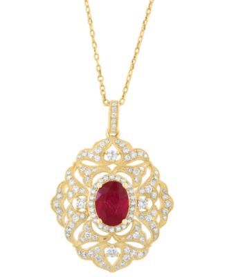 Ruby (1-3/8 ct. t.w.) & Diamond (5/8 ct. t.w.) Pendant Necklace in 14k Yellow Gold
