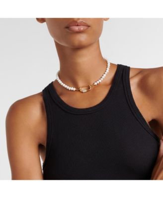 7–8mm Baroque Freshwater Pearl Necklace with Gold Plated Carabiner Clasp