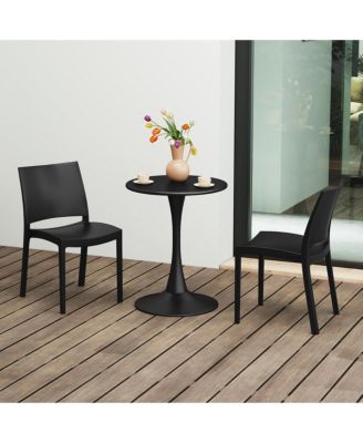 3-Piece Outdoor Round Metal Patio Dining Table Set With Stackable Patio Dining Side Chairs