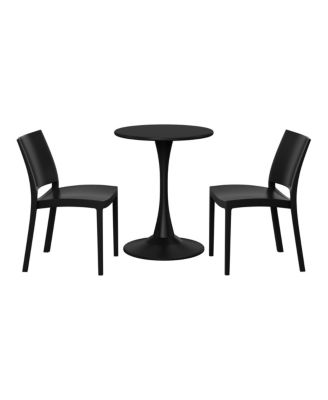 3-Piece Outdoor Round Metal Patio Dining Table Set With Stackable Patio Dining Side Chairs