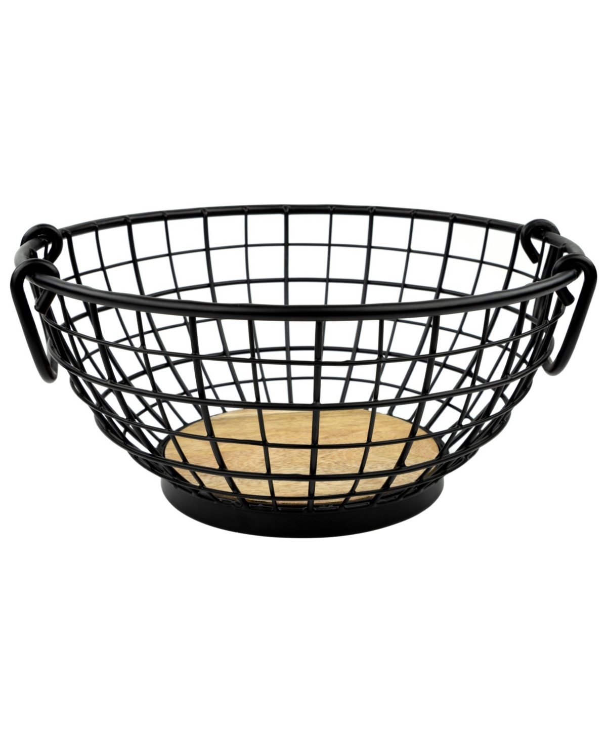 Spectrum Madison Fruit Bowl Wire Basket With Wood Base In Black