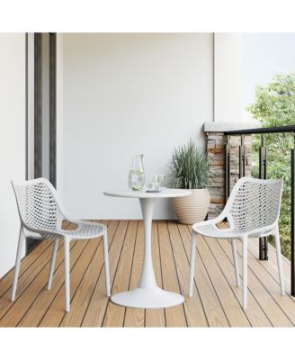 3-Piece Outdoor Round Metal Dining Table Set And Stackable Resin Patio Dining Side Chairs