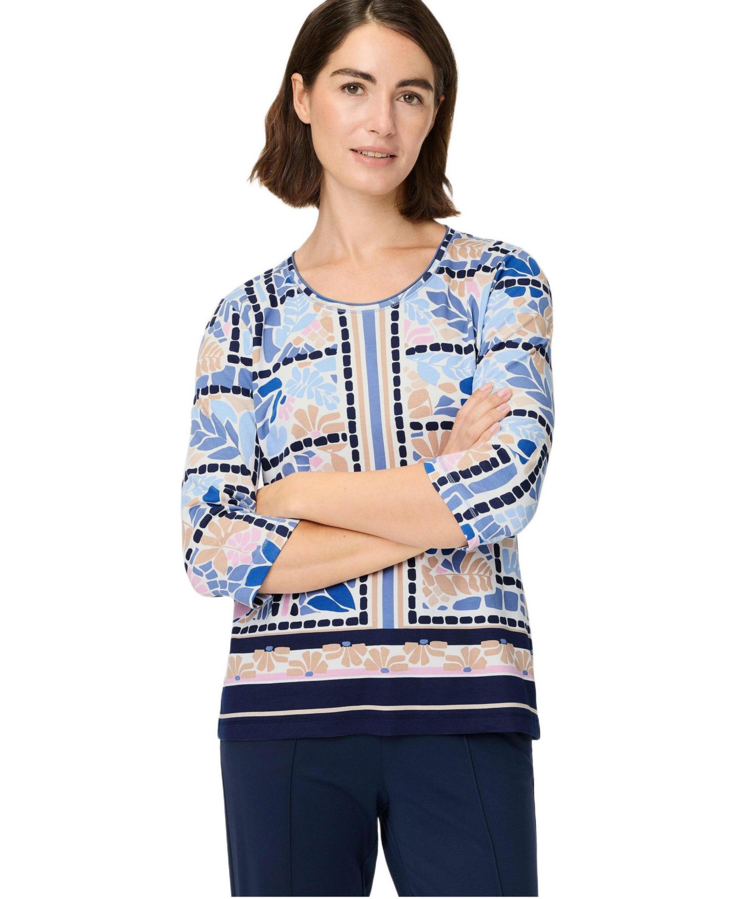 Женская футболка Olsen Floral and Border Print, цвет: Чернильный синий — фото 1
