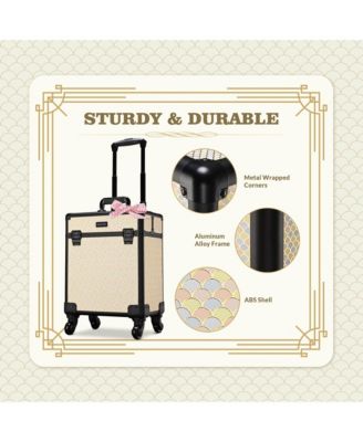 Rolling Makeup Train Case on Wheels Cosmetic Trolley Art Deco Pastel