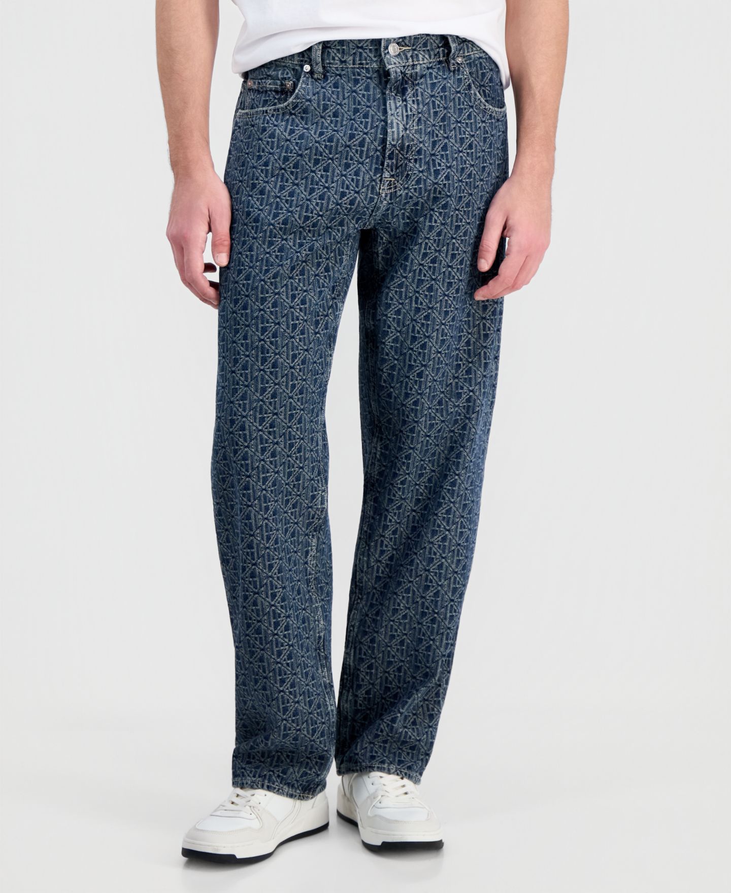 Мужские джинсы GUESS Damon Logo-Print Cotton Relaxed, цвет: Defender — фото 3
