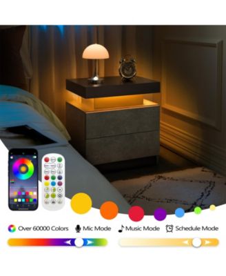 Modern LED Nightstand with 2 Drawers Bedside Table