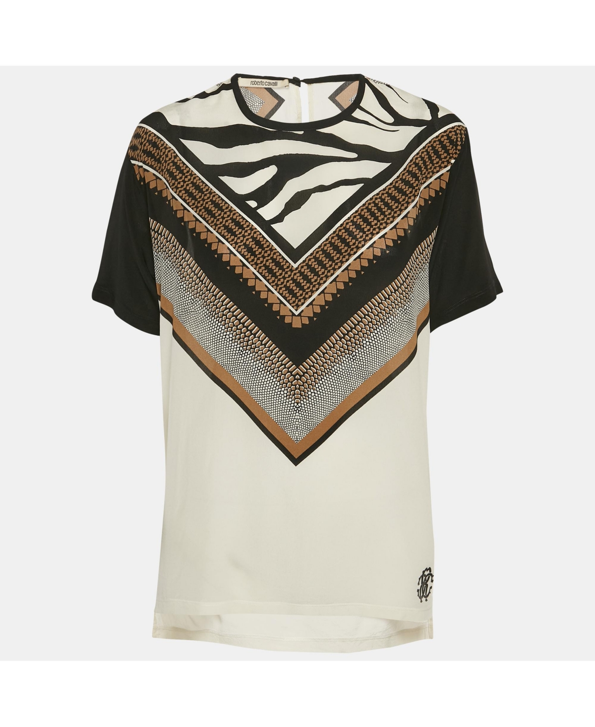 Pre-Owned Roberto Cavalli Women's Printed Silk Short Sleeve Top