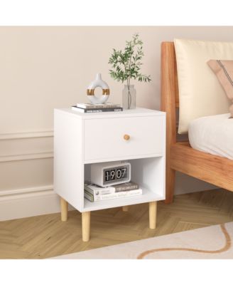 Wooden Nightstand with One Drawer One Shelf in White