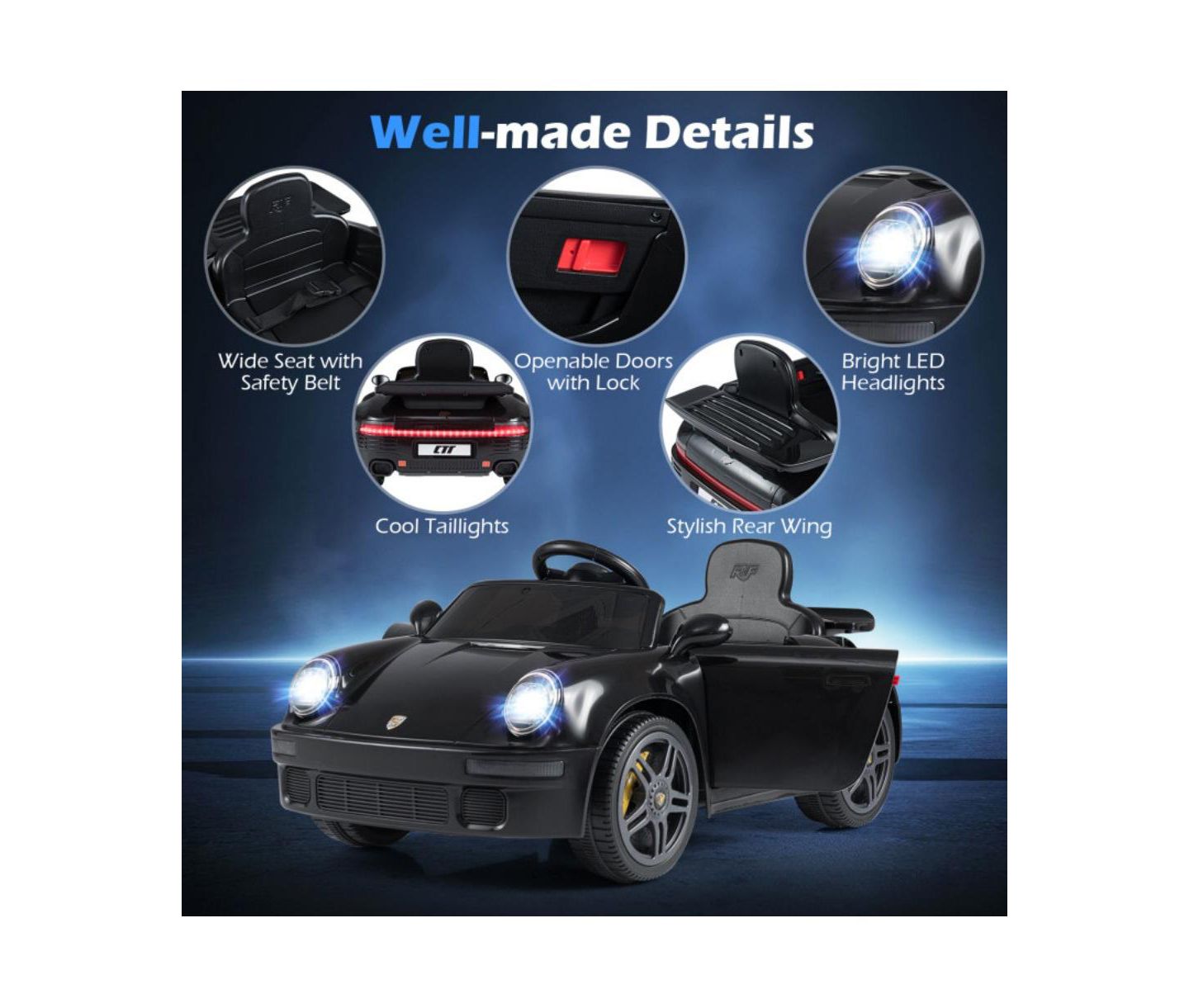 Детская игрушка HONGGE 12V Electric Ride On Car with Remote Control and Music, цвет: Чёрный — фото 8