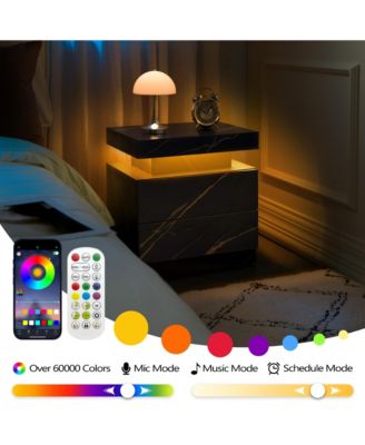 Modern LED Nightstand with 2 Drawers Bedside Table
