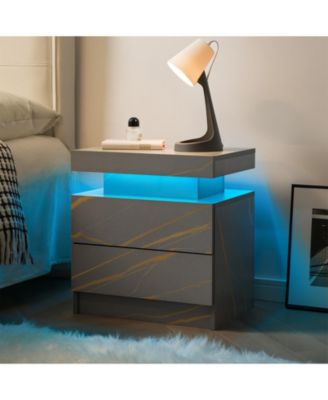 Modern LED Nightstand with 2 Drawers Bedside Table