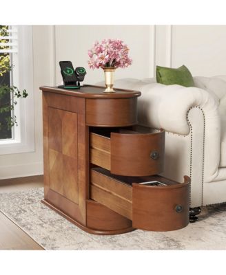 Charging End Table with Drawers Sofa Side Table Storage
