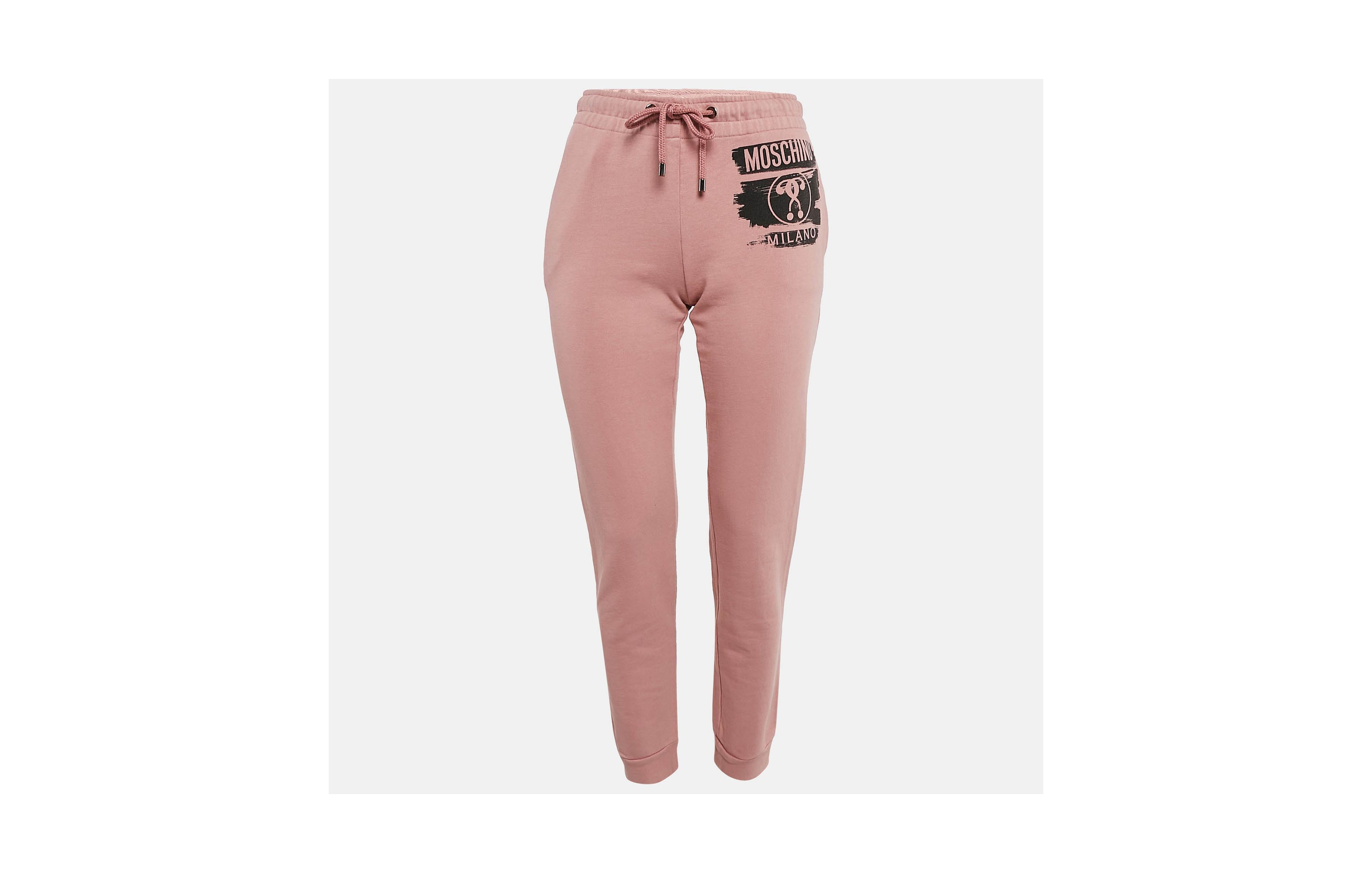 Pre-Owned Moschino Women's Pink Logo Print Cotton Sweatpants