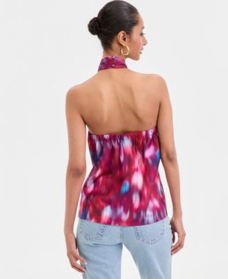Women's Printed Satin Knotted Halter Top, Macy's Exclusive