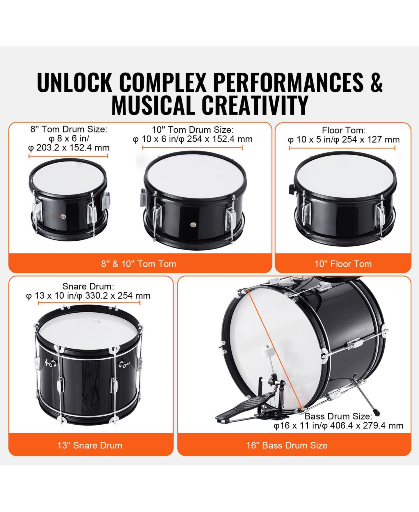 Детские игрушки SUGIFT Beginner Full Size Drum Kit, 5-Piece, Ages 6+, цвет: Чёрный — фото 8