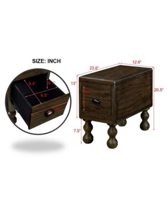 Vintage Solid Wood End Table Narrow Rectangle Drawer Nightstand