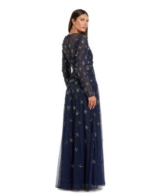 Women's Long Sleeve Crystal Embellished Evening Gown