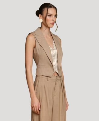 Women's Pinstriped Notch Lapel Collar Top