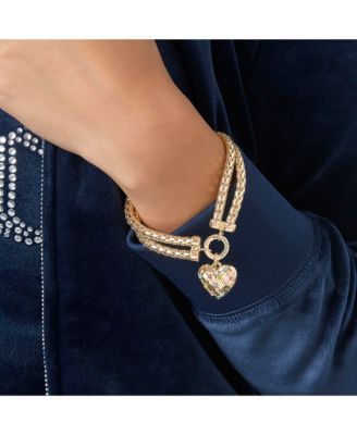 Double Chain Heart Padlock Bracelet, Gold Tone with Rainbow Crystals