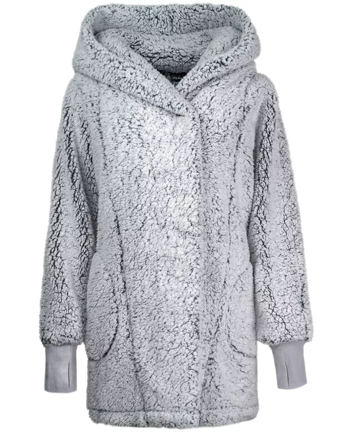 Hooded Sherpa Button Front Lounger Jacket - thumbnail 7