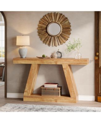 55" Farmhouse Console Table with Storage – Rustic Sofa Table