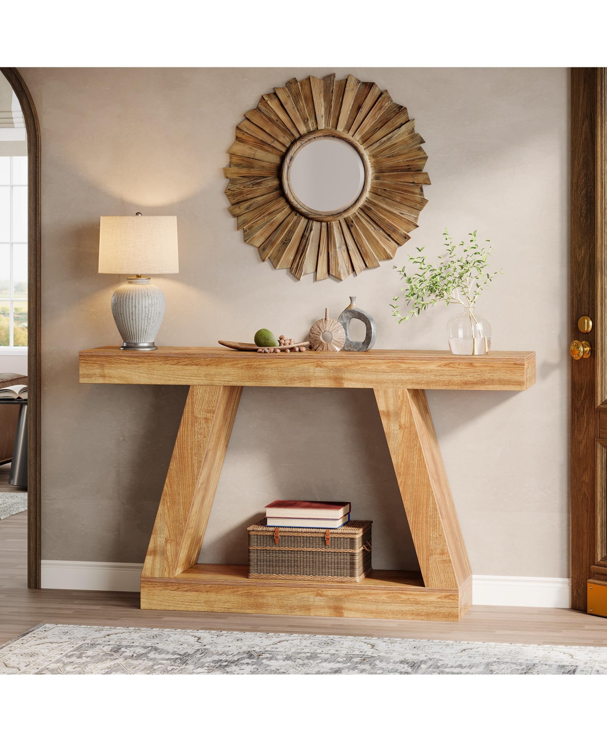 Tribesigns 55" Farmhouse Console Table with Storage – Rustic Sofa Table