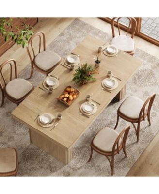 63 Inches Farmhouse Dining Table for 6, Modern Kitchen Table with Fluted Line for Dining Room