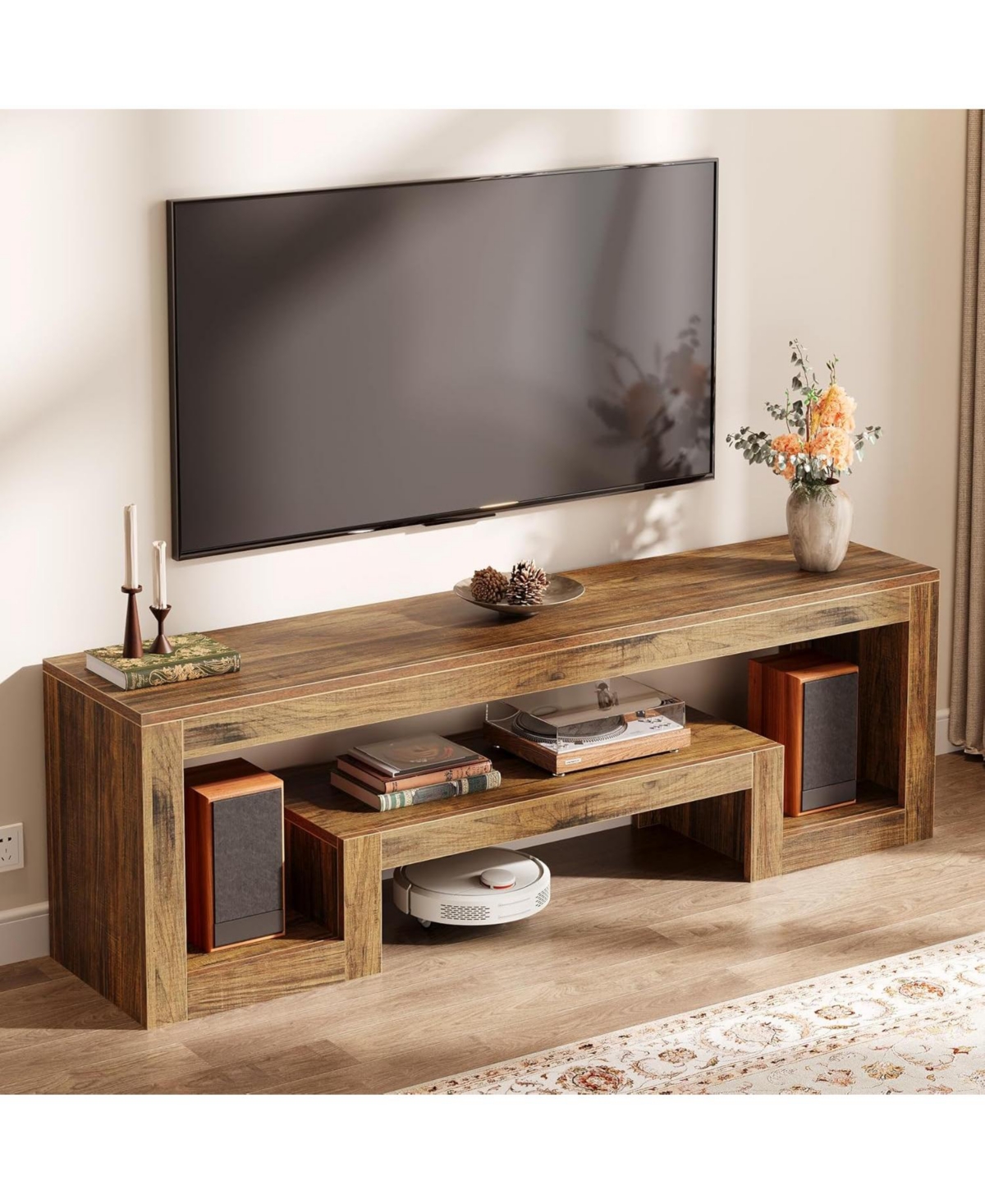 Tribesigns 63-Inch Tv Stand for 55/60/65/75-Inch TVs, Farmhouse Entertainment Center, Rustic Brown
